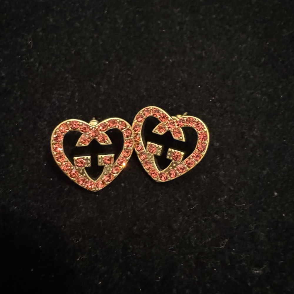 Gucci GG Heart-Shaped Pink Crystal Earrings